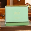 2026 Morandi Green Desk Calendar with Gold Foil Text and Metal Wire Binding for Office - 2026 Medium Green