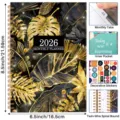 2026 monthly planner botanical gold leaf cover spiral bound with tabs and stickers - English Planner Style F