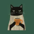 Badge variante chat noir drôle tasse de café, jolie broche accessoire animal style cartoon chic. - Chat Noir Barista (ZP0402)
