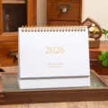 2026 desktop calendar with simple Morandi style, white cover gold foil lettering daily planner. - 2026 Medium White