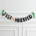 Felt wedding party banner Just Married hanging flag rustic minimalist decor for celebration - Marry Me / 18.00g