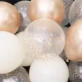 Transparent polka dot balloons and metallic rose gold party balloon set for wedding birthday. - Brown Dot + Sand White + Metallic Champagne Gold / 12 Inch (50 Pieces/Pack) / Transparent Mixed Colors