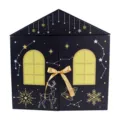 Boîte cadeau calendrier de l'Avent maison bleu foncé et étoiles dorées pour Noël - Style Maison 24 Grilles / Noir Estampage à l'Or