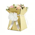 Goldene 3D Blumen-Geschenkbox mit weißer Schleife für Hochzeitsgeschenke und Feiertagsverpackung. - Vase Handbox / Gelb
