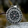 Stainless steel viking compass pendant with red gemstone and runic circle details. - Pendant Only (Without Chain)