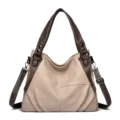 Sac cabas souple bi-colore style vintage, grand sac a epaule mode pour femme elegant. - Kaki