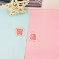Schones rosa Kleeblatt Legierung Olentropfen Anhanger fur Ihre DIY Schmuck Halskette - Vierblättriges Kleeblatt / 10er Pack / Rosa