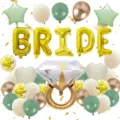 Bridal shower party decoration balloon set with BRIDE foil balloons, diamond ring and latex. - Bachelorette Party Set (Avocado Green)