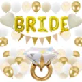 Bride bachelorette party decoration balloon set, white and gold foil balloons with diamond ring. - Bachelorette Party Set (White Gold)