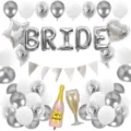 Bridal shower balloon set with silver letters, confetti and latex balloons for events. - Bachelorette Party Set (Silver)