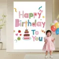 Tela colgante de fondo para fiesta de cumpleaños infantil con pastel y letras coloridas. - Fondo Rosa Princesa B / 100x150cm