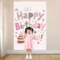 Telón de fondo cumpleaños infantil bonita tarta decoración pared accesorios foto - Fondo de Cumpleaños Rosa / 100x150cm