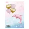 Pink dolphin and heart foil balloon set for birthday party decorations and celebrations. - INS US Edition Large Dolphin 5-Piece Set - Matte Orange Pink / 5 Pieces