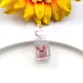 Cute cartoon heart straw bottle charm miniature DIY keychain jewelry accessory pendant decoration - White