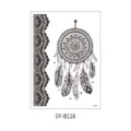 Black lace dreamcatcher temporary tattoo sticker for women girls body art decoration. - Mandala Tattoo Style (SY-B116)