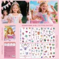 Kids gemstone temporary tattoo stickers set, colorful cartoon princess glitter body art for girls. - Gemstone Girl Style (6 Sheets/Set)