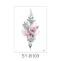Floral temporary tattoo sticker with geometric line art, colorful pink flower design for body art. - Botanical Floral Geometric Style (SYB103) / 150x210MM