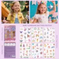Kids temporary tattoo sticker book with colorful cartoon designs, safe and waterproof for girls. - Dreamy Girl Style (6 Sheets/Set)