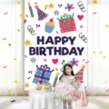 Telón de fondo para fiesta de cumpleaños infantil accesorios de foto decoración interior. - Caja de Regalo de Cumpleaños (003) / 100x150cm
