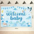 Welkom baby achtergrond banner voor pasgeboren babyborrel feestdecoratie en fotofond. - Welcome Baby Blauw Model 1 / 150x100cm