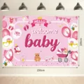 Roze welkom baby achtergrond banner voor pasgeboren verjaardagsfeestje decoratie. - Welcome Baby Roze Model 2 / 150x100cm