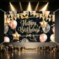 Black and gold happy birthday backdrop banner photography background for party decoration supplies - Happy Birthday Style 06 / 150*100CM