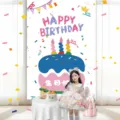 Kindergeburtstag Hintergrundtuch Fotografie Requisiten süßer Kuchen Deko Fotohintergrund - Geburtstagstorte (005) / 100x150cm