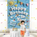 Fondo de fiesta de cumpleanos infantil tela azul estudio fotografico decoracion props. - Cumpleaños Infantil Cielo Azul / 100x135cm