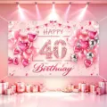 Pink 40th Birthday Backdrop Banner Balloons Gift Boxes Photography Party Decoration Cloth - Happy 40th Birthday Style 23 / 150*100CM