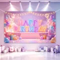 Birthday party backdrop banner with balloons gift box design for photography and decoration - Happy Birthday Style 40 / 150*100CM