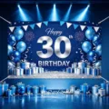 Happy 30th Birthday backdrop banner blue balloons gift boxes party photo background - Happy 30th Birthday Style 35 / 150*100CM