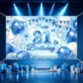Blue 21st birthday backdrop banner party photography background decoration supplies. - Happy 21st Birthday Style 36 / 150*100CM