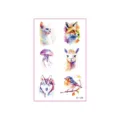 Watercolor animal temporary tattoo sheet featuring cute cat, fox, wolf, and bird designs. - Style YG-108
