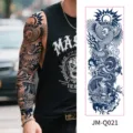 Herbal juice full arm temporary tattoo sticker, waterproof long lasting dragon eagle design. - Crown Eagle Dragon Totem (JM-Q021) / 170*480mm