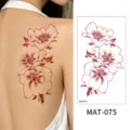 Adhesivo de tatuaje temporal floral rojo impermeable, hermoso diseño de peonía para espalda. - Patrón de Peonía Roja (MAT-075)