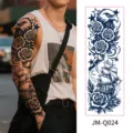 Herbal juice temporary full arm tattoo sticker featuring retro eagle and ship design. - Eagle Rose Sailing Boat (JM-Q024) / 170*480mm