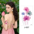 Watercolor floral temporary tattoo sheet with colorful translucent flower designs. - Floral Pattern (J-057) / 76*120mm