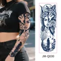 Herbal juice full arm temporary tattoo sticker, waterproof long-lasting semi-permanent design. - Wolf Female Rose Archer (JM-Q030) / 170*480mm