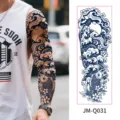 Full arm temporary tattoo sticker with Japanese carp and wave design, waterproof. - Japanese Wave Cherry Koi (JM-Q031) / 170*480mm
