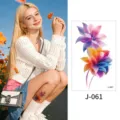 Watercolor flower temporary tattoo sticker for leg and wrist, waterproof body art design - Floral Pattern (J-061) / 76*120mm
