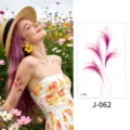 Waterproof temporary tattoo sticker featuring abstract pink feather floral design for body art - Floral Pattern (J-062) / 76*120mm