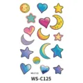 Kids temporary tattoo sticker cute cartoon stars moons hearts waterproof party face body decals - Cute Star Moon Heart Style (WS-C125)