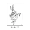 Black and white floral bird tattoo sticker, elegant body art accessory for sexy style. - Rose Bird Line Drawing Style (SYB108) / 150x210MM