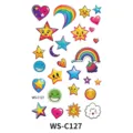 Kids cute cartoon temporary face tattoo stickers with colorful stars, rainbows and happy smiles. - Cute Cartoon Smiley Rainbow Style (WS-C127)