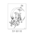 Floral bird and moon temporary tattoo sticker, aesthetic black and white sketch body art. - Moon Bird Flower Sketch Style (SYB110) / 150x210MM