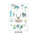 Watercolor temporary tattoo sticker sheet featuring cute deer, butterfly and floral designs. - Watercolor Deer Head Elephant Style (SYB138) / 150x210MM