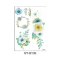 Watercolor floral temporary tattoo sheet sticker featuring blue flowers, leaves, and seahorse. - Blue Floral Seahorse Style (SYB139) / 150x210MM
