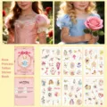 Kids foil stamping tattoo stickers book rose princess cartoon fairytale style for party. - Gold Foil Rose Princess Tattoo Book (6 Sheets/Set)