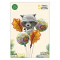 Jungle animal foil balloons set, 5pcs raccoon and leaf balloons for birthday party decor. - Jungle Raccoon / Five-Piece Set