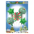 Christmas foil balloon set with star candy and Christmas tree designs for party decor. - Red and Green Candy Pattern / Five-Piece Set